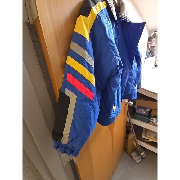 VTG Weekends Adventure Jacket Men L Yellow Reflective Colorblock 90s Ski Coat - Picture 3 of 9